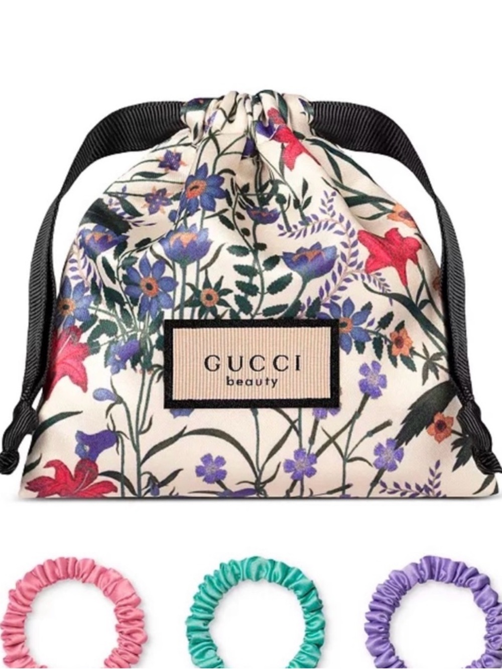 GWP-Gucci Floral Drawstring Pouch w 3 Colorful Scuncies
